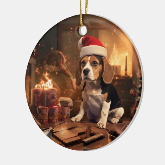 Beagle Kerstmis, Gift voor Beagle Politieliefhebbe Keramisch Ornament (Links)