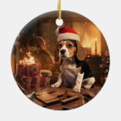 Beagle Kerstmis, Gift voor Beagle Politieliefhebbe Keramisch Ornament (Achterkant)