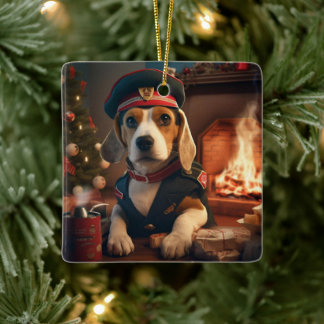 Beagle Kerstmis, Gift voor Beagle Politieliefhebbe Keramisch Ornament