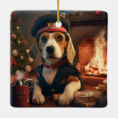 Beagle Kerstmis, Gift voor Beagle Politieliefhebbe Keramisch Ornament (Achterkant)