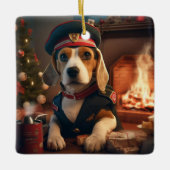 Beagle Kerstmis, Gift voor Beagle Politieliefhebbe Keramisch Ornament (Voorkant)