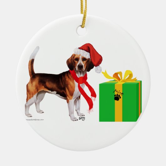 Beagle Kerstmis Keramisch Ornament (Voorkant)