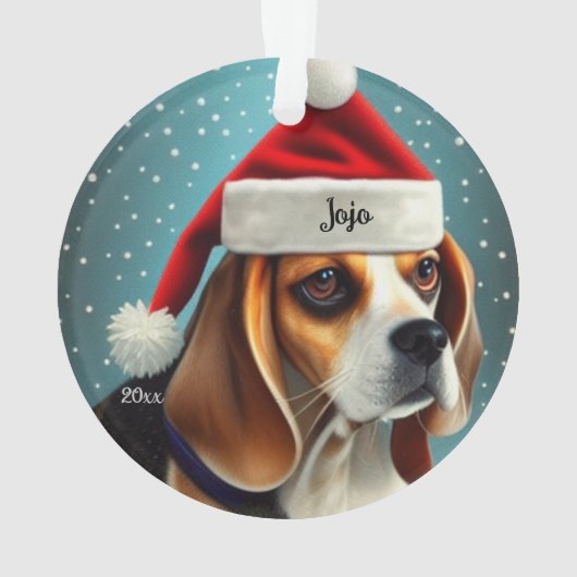 Beagle, Kerstmis, Kerstman Hond Ornament (achterkant)