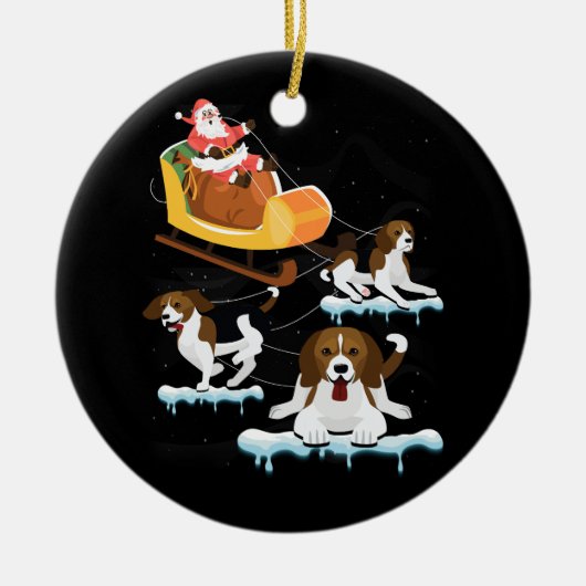 Beagle Kerstmis Santa Riding Beagle Rendier Hond Keramisch Ornament (Voorkant)