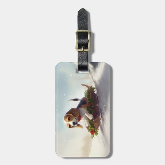 Beagle Kerstmis sneeuw winter Bagagelabel (Voorkant verticaal)
