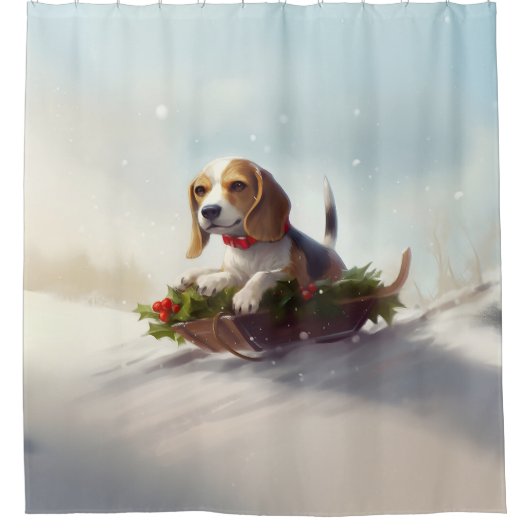 Beagle Kerstmis sneeuw winter Douchegordijn (Voorkant)