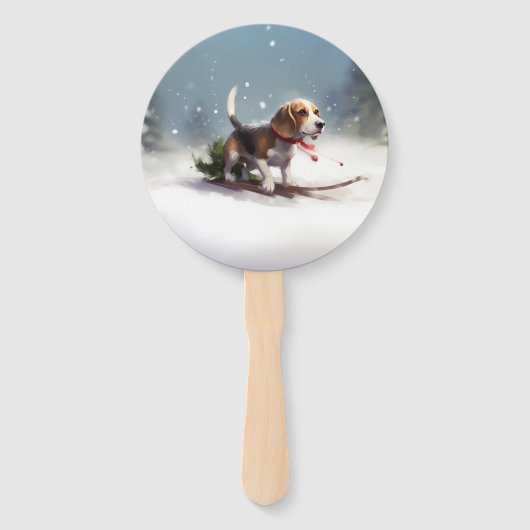 Beagle Kerstmis sneeuw winter Handwaaier (Achterkant)