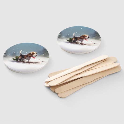 Beagle Kerstmis sneeuw winter Handwaaier (Niet-gemonteerd)