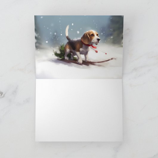 Beagle Kerstmis sneeuw winter Kaart (Binnen)
