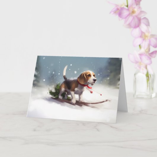 Beagle Kerstmis sneeuw winter Kaart (Orchidee)