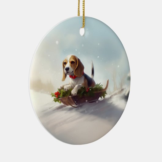 Beagle Kerstmis sneeuw winter Keramisch Ornament (Rechts)
