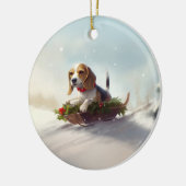 Beagle Kerstmis sneeuw winter Keramisch Ornament (Links)