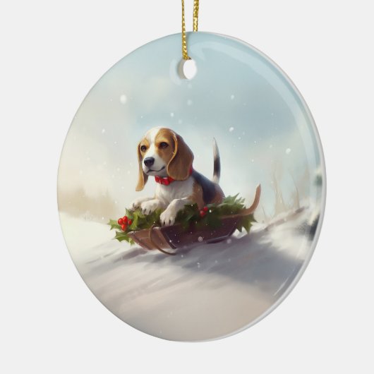 Beagle Kerstmis sneeuw winter Keramisch Ornament (Links)