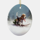 Beagle Kerstmis sneeuw winter Keramisch Ornament (Rechts)