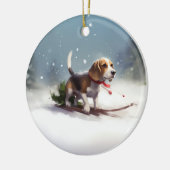 Beagle Kerstmis sneeuw winter Keramisch Ornament (Links)