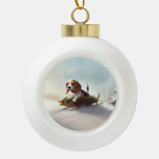 Beagle Kerstmis sneeuw winter Keramische Bal Ornament (Voorkant)