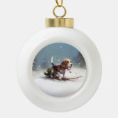 Beagle Kerstmis sneeuw winter Keramische Bal Ornament (Voorkant)