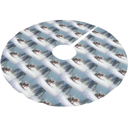 Beagle Kerstmis sneeuw winter Kerstboom Rok (Gekanteld)