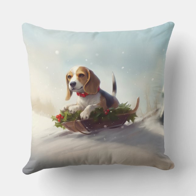 Beagle Kerstmis sneeuw winter Kussen (Achterkant)