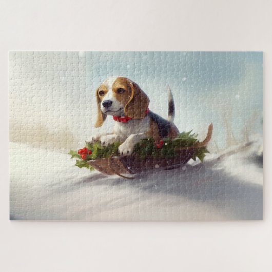 Beagle Kerstmis sneeuw winter Legpuzzel (Horizontaal)
