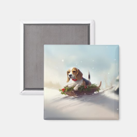 Beagle Kerstmis sneeuw winter Magneet (Voorkant / Achterkant)