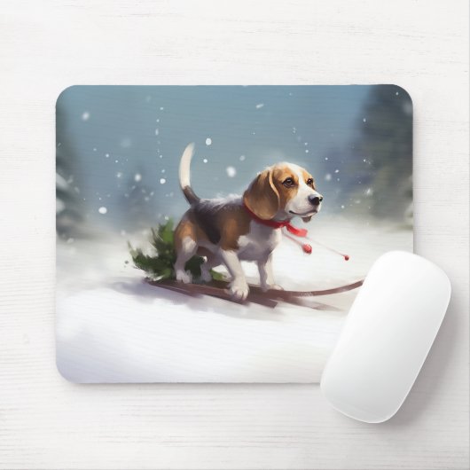 Beagle Kerstmis sneeuw winter Muismat (Met muis)