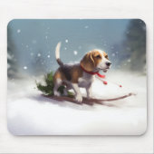 Beagle Kerstmis sneeuw winter Muismat (Voorkant)