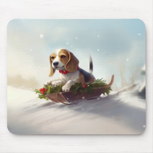 Beagle Kerstmis sneeuw winter Muismat (Voorkant)