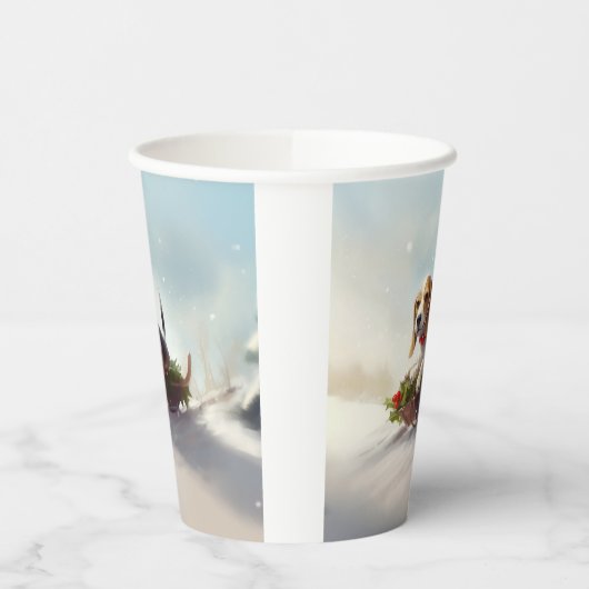 Beagle Kerstmis sneeuw winter Papieren Bekers (Links)