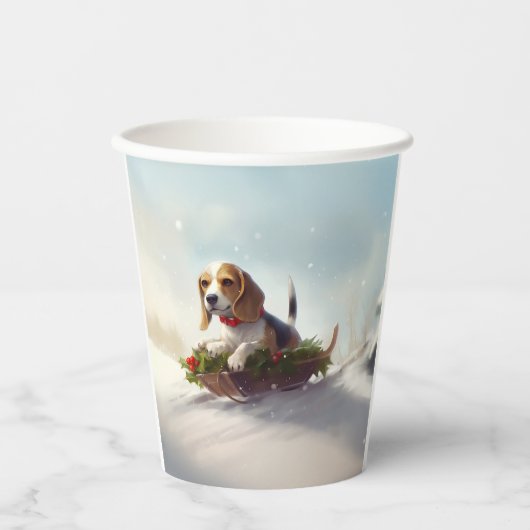 Beagle Kerstmis sneeuw winter Papieren Bekers (Voorkant)