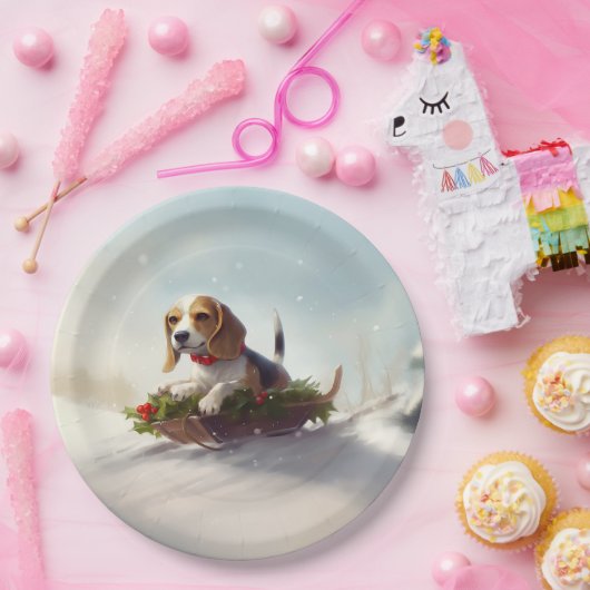 Beagle Kerstmis sneeuw winter Papieren Bordje (Feest)