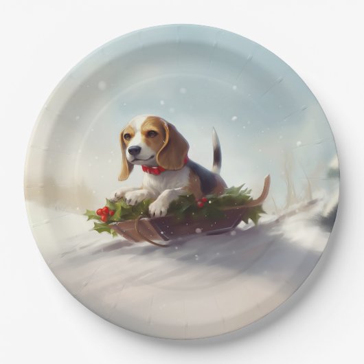 Beagle Kerstmis sneeuw winter Papieren Bordje (Voorkant)