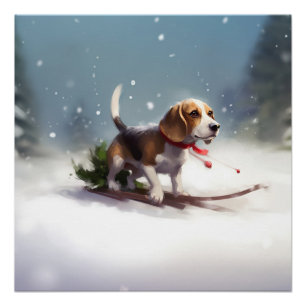 Beagle Kerstmis sneeuw winter Perfect Poster
