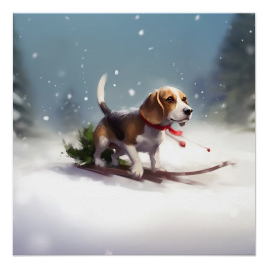 Beagle Kerstmis sneeuw winter Perfect Poster (Voorkant)