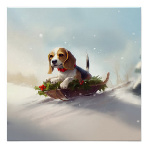 Beagle Kerstmis sneeuw winter Perfect Poster