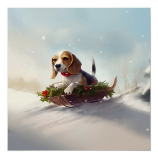 Beagle Kerstmis sneeuw winter Perfect Poster (Voorkant)
