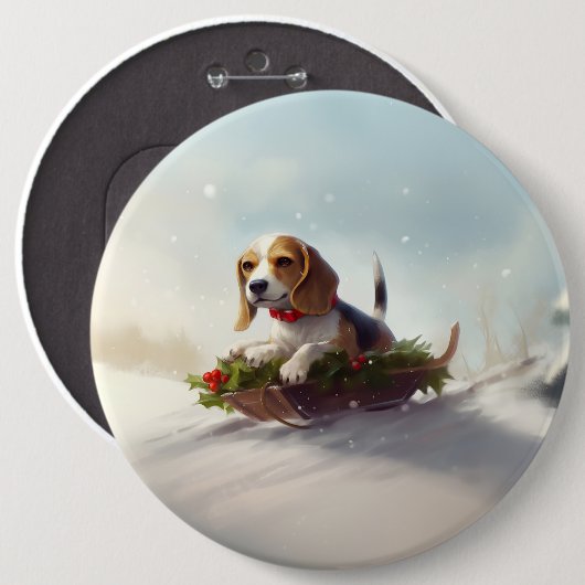 Beagle Kerstmis sneeuw winter Ronde Button 6,0 Cm (Voorkant /achterkant)