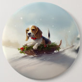 Beagle Kerstmis sneeuw winter Ronde Button 6,0 Cm (Voorkant)