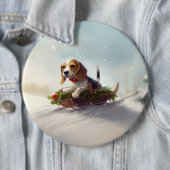 Beagle Kerstmis sneeuw winter Ronde Button 6,0 Cm (In situ)