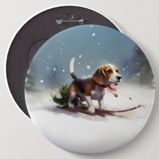Beagle Kerstmis sneeuw winter Ronde Button 6,0 Cm (Voorkant /achterkant)