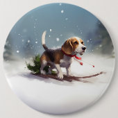 Beagle Kerstmis sneeuw winter Ronde Button 6,0 Cm (Voorkant)