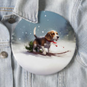 Beagle Kerstmis sneeuw winter Ronde Button 6,0 Cm (In situ)