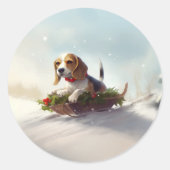 Beagle Kerstmis sneeuw winter Ronde Sticker (Voorkant)