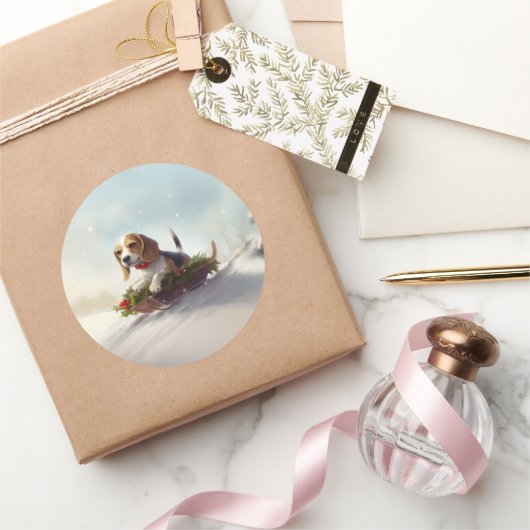 Beagle Kerstmis sneeuw winter Ronde Sticker (Geschenken)