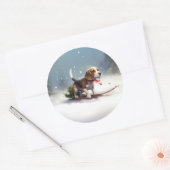 Beagle Kerstmis sneeuw winter Ronde Sticker (Envelop)