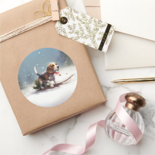 Beagle Kerstmis sneeuw winter Ronde Sticker