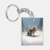Beagle Kerstmis sneeuw winter Sleutelhanger (Voorkant Links)