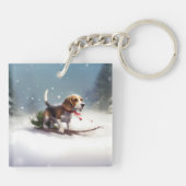 Beagle Kerstmis sneeuw winter Sleutelhanger (Achterkant)