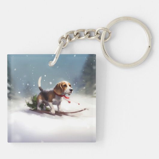 Beagle Kerstmis sneeuw winter Sleutelhanger (Achterkant)