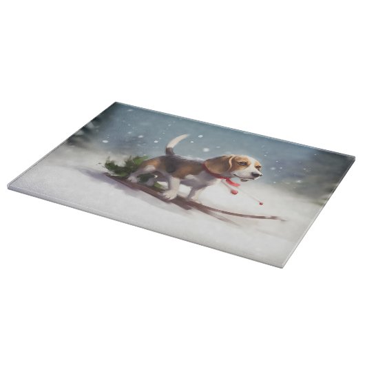 Beagle Kerstmis sneeuw winter Snijplank (Hoek)